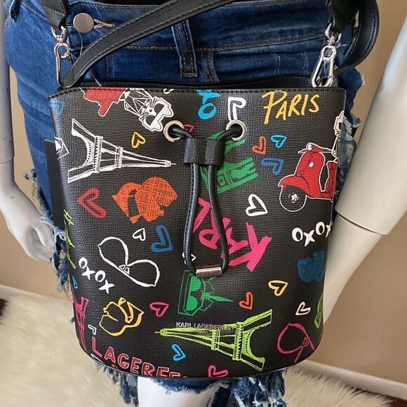 NWT Karl Lagerfeld Crossbody Tote - Black - Multi Color - Picture 6 of 14